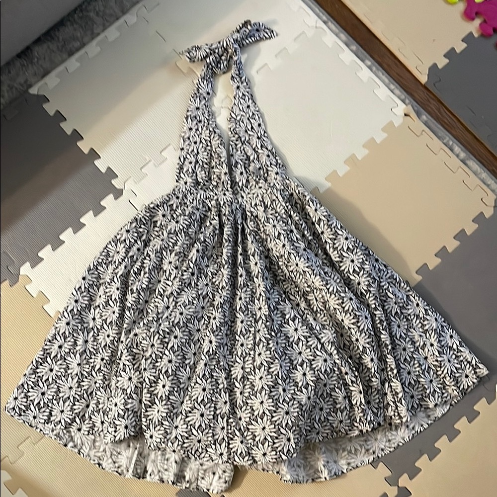 Jean Paul Gaultier Floral Eyelet Halter Backless Dress in Black and White